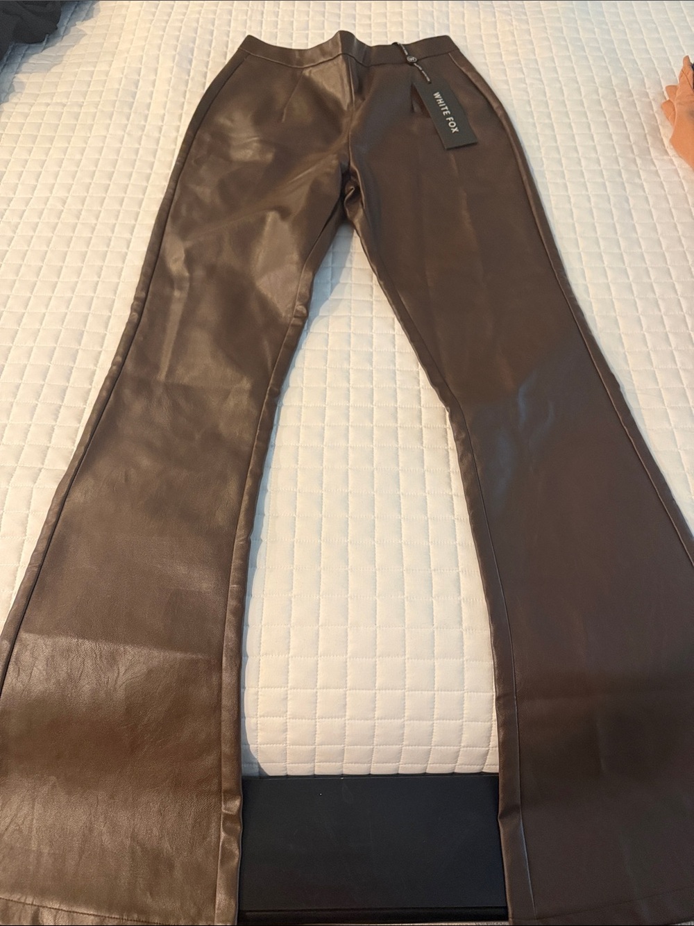 White Fox Boutique Dark Brown Faux Leather Flare Jeans